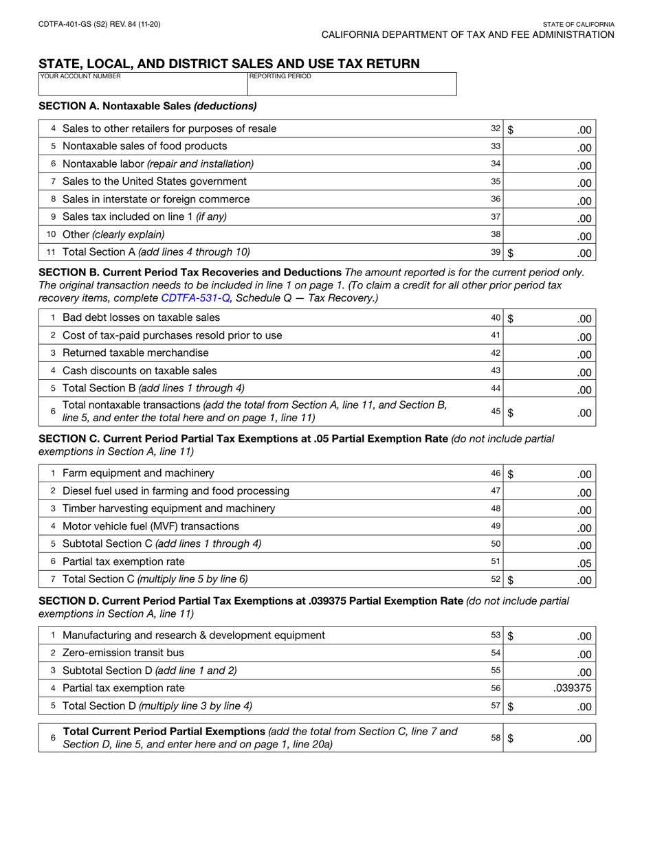 Form CDTFA-401-GS State, Local, and District Sales and Use Tax Return - California, Page 3
