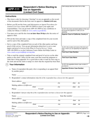 Document preview: Form APP-111 Respondent's Notice Electing to Use an Appendix (Limited Civil Case) - California
