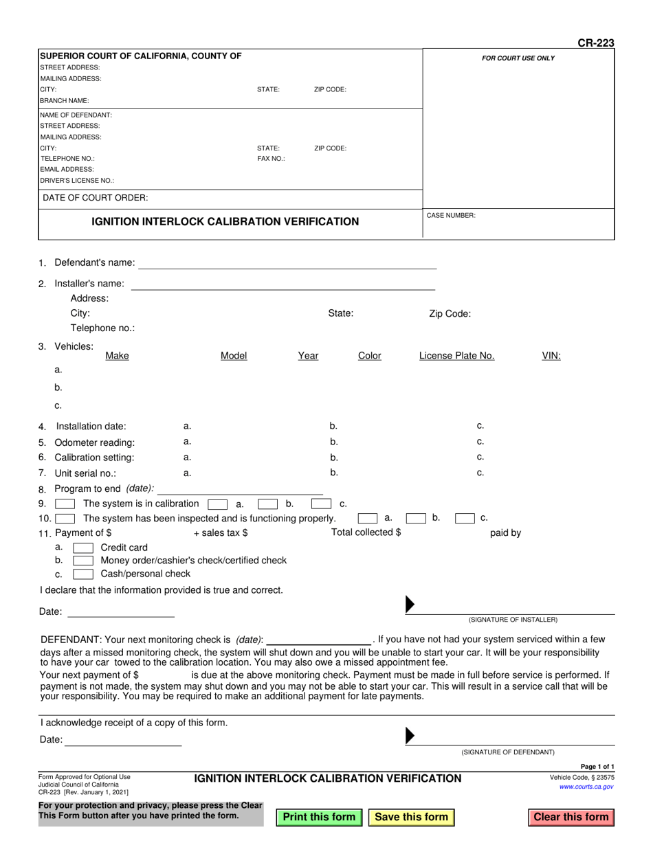 Form CR223 Fill Out, Sign Online and Download Fillable PDF