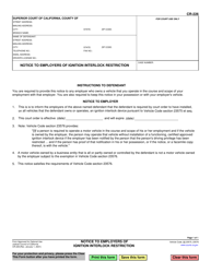 Document preview: Form CR-226 Notice to Employers of Ignition Interlock Restriction - California