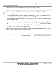Form ICWA-101 Agreement of Parent or Indian Custodian to Temporary Custody of Indian Child - California, Page 2