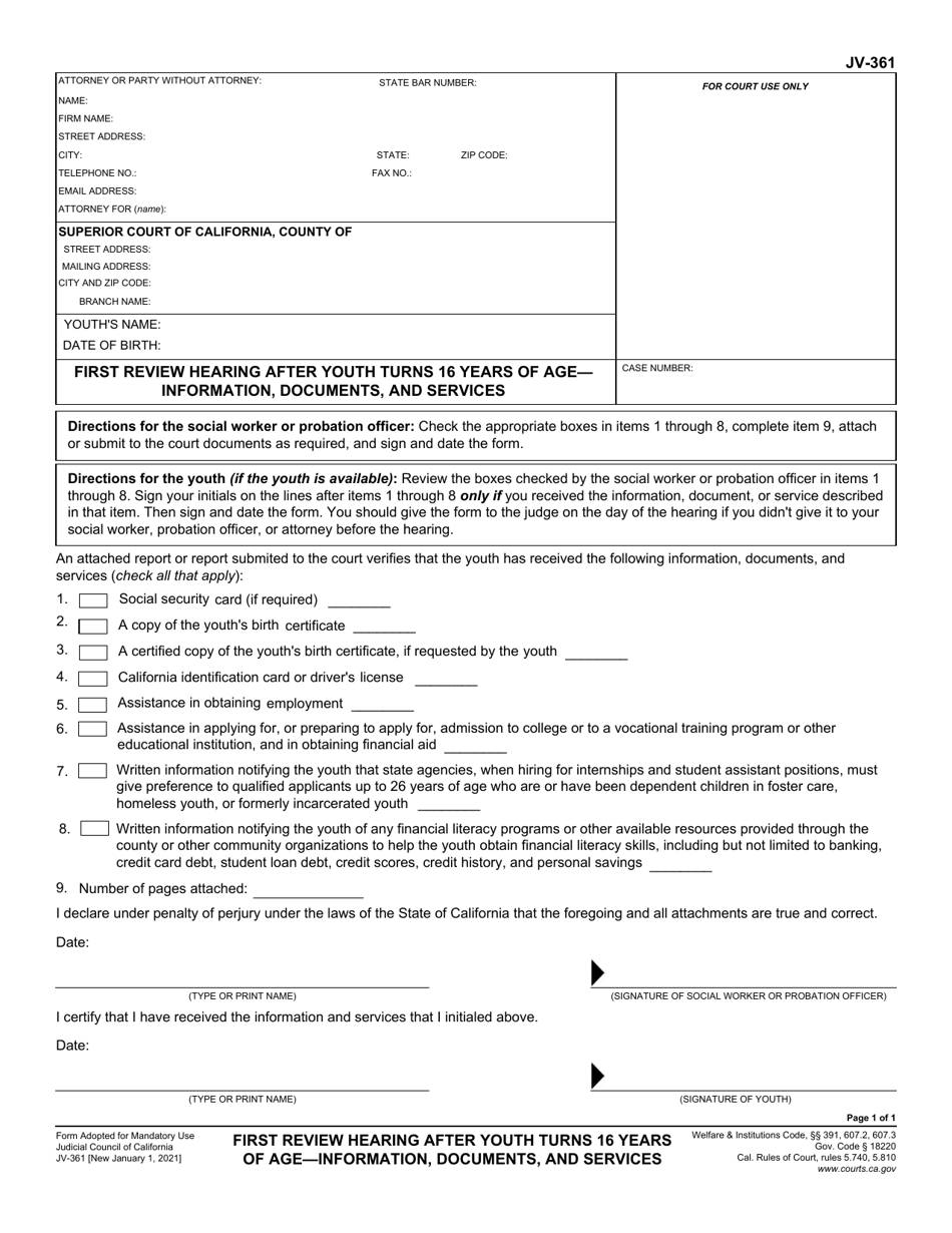 Form JV-361 - Fill Out, Sign Online and Download Fillable PDF ...