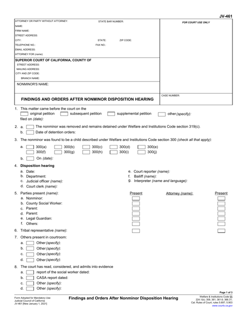 Form JV-461  Printable Pdf