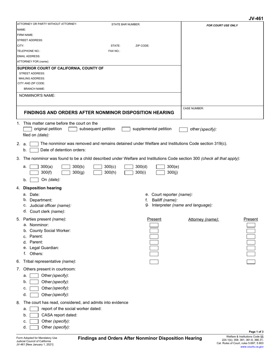 Form JV-461 - Fill Out, Sign Online and Download Fillable PDF ...