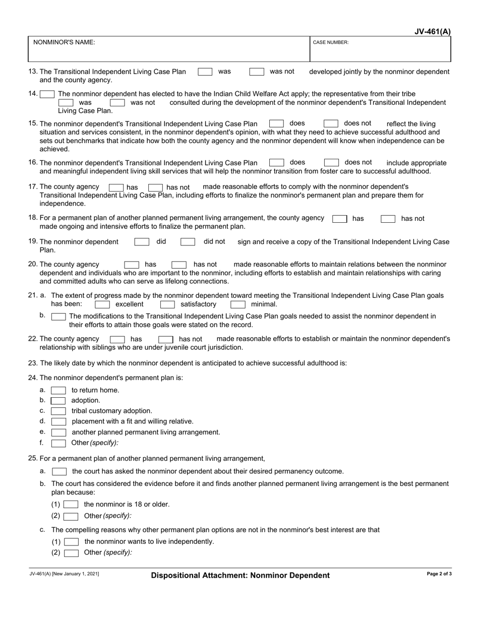 Form JV-461(A) Dispositional Attachment: Nonminor Dependent - California, Page 2