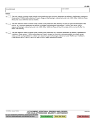 Form JV-460 Attachment: Additional Findings and Orders for Child Approaching Majority - Dependency - California, Page 2