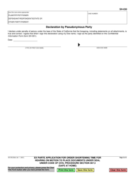 Form SH-030 Ex Parte Application for Order Shortening Time for Hearing on Motion to Place Documents Under Seal Under Code of Civil Procedure Section 367.3 (Safe at Home) - California, Page 2
