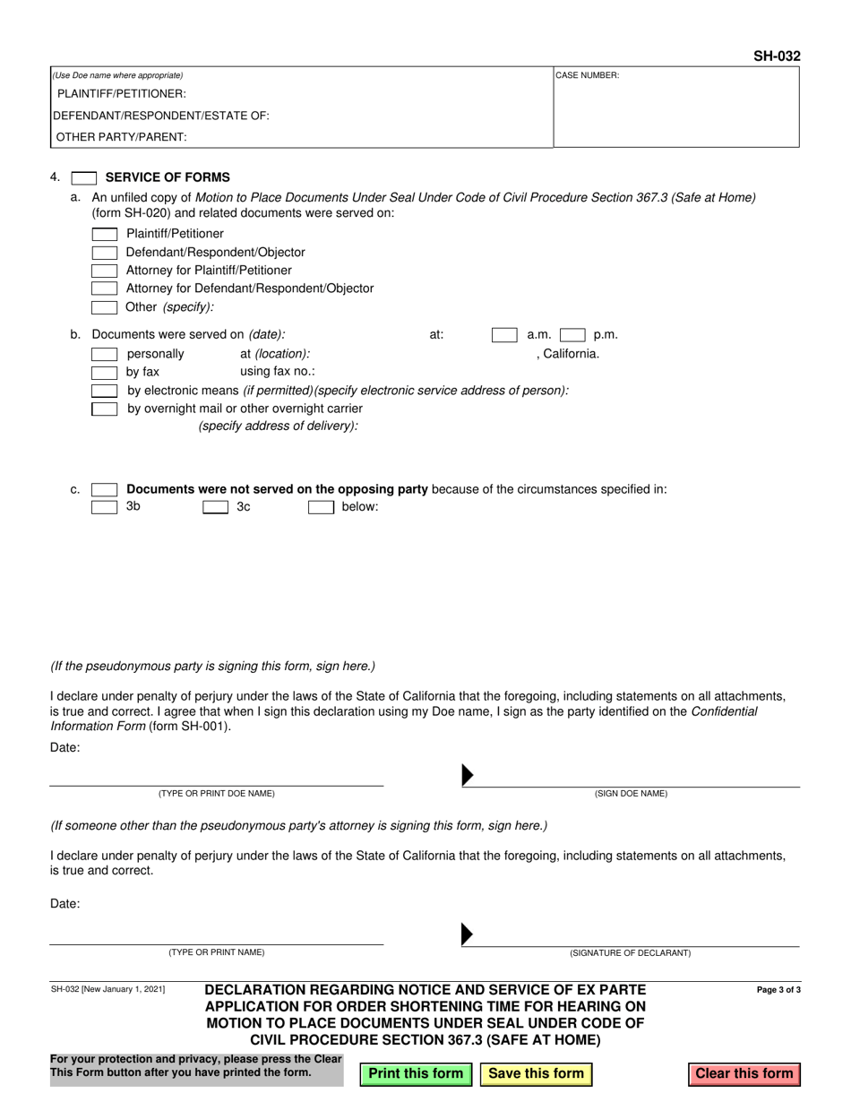 Form SH-032 - Fill Out, Sign Online and Download Fillable PDF ...