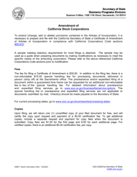 California Certificate of Amendment of Articles of Incorporation Fill