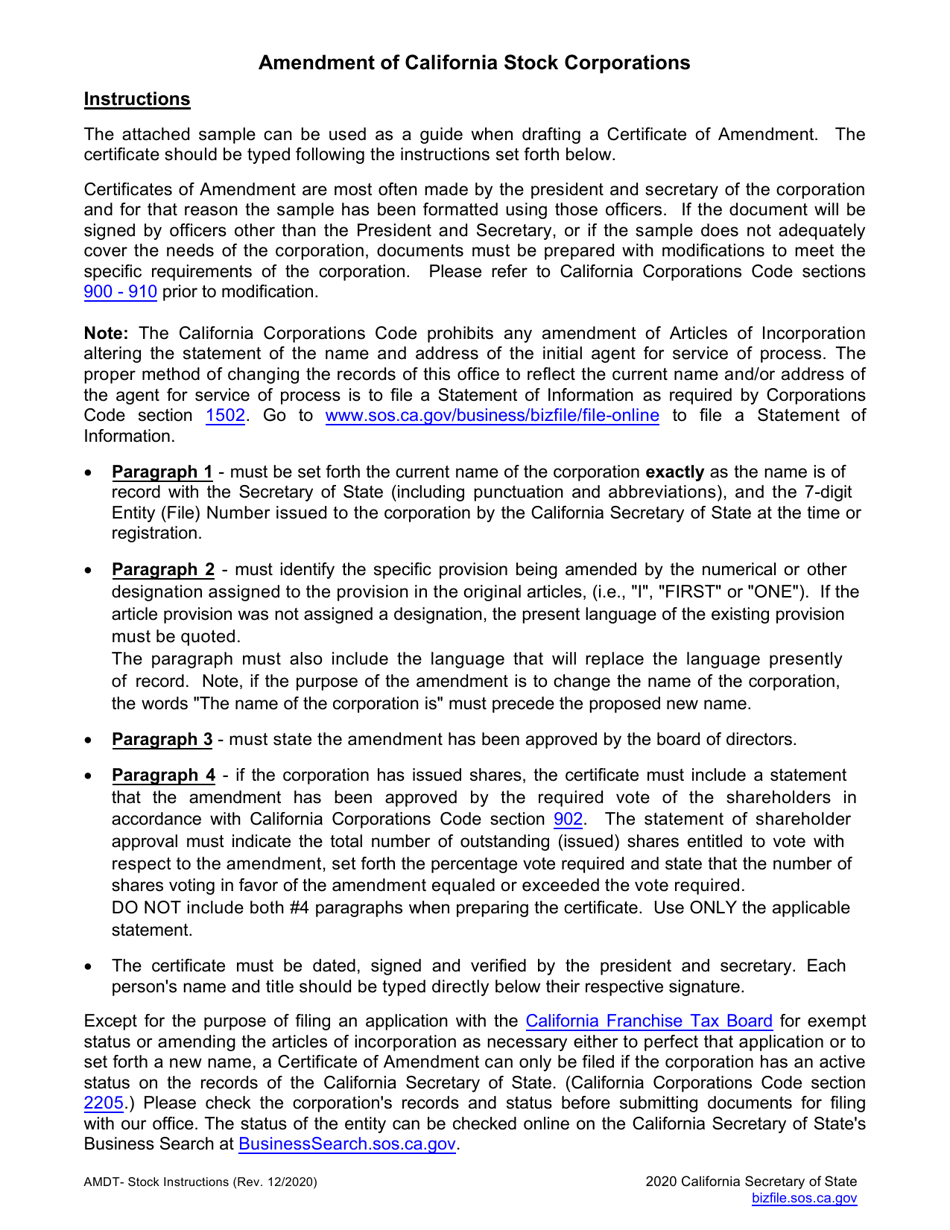 Certificate of Amendment of Articles of Incorporation - California, Page 3