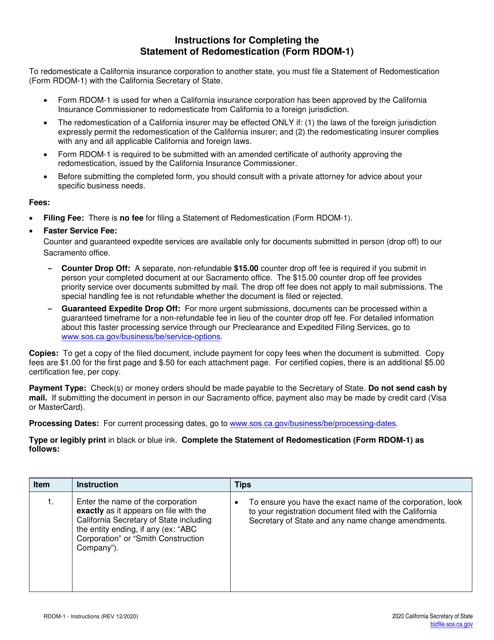 Form RDOM-1  Printable Pdf