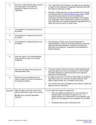 Form RDOM-1 Statement of Redomestication (California Insurer Only) - California, Page 2