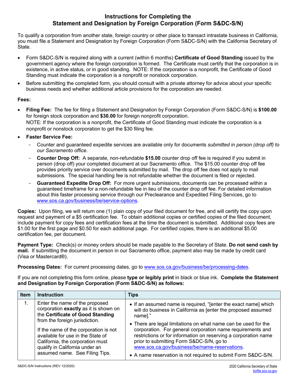 Form SDC-S / N Statement and Designation by Foreign Corporation - California, Page 2