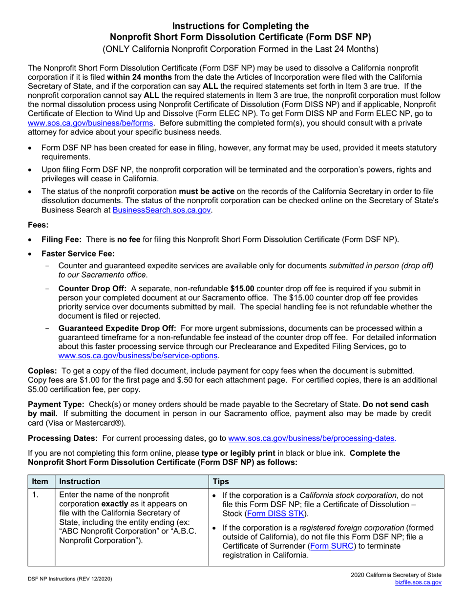 Form DSF NP Nonprofit Short Form Dissolution Certificate - California, Page 3