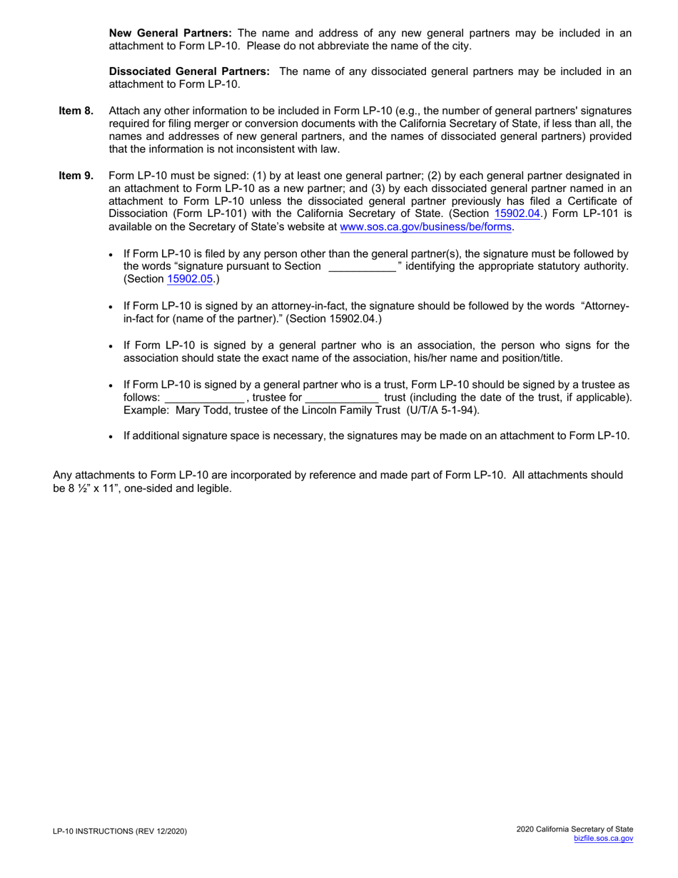 Form LP-10 Restated Certificate of Limited Partnership - California, Page 3