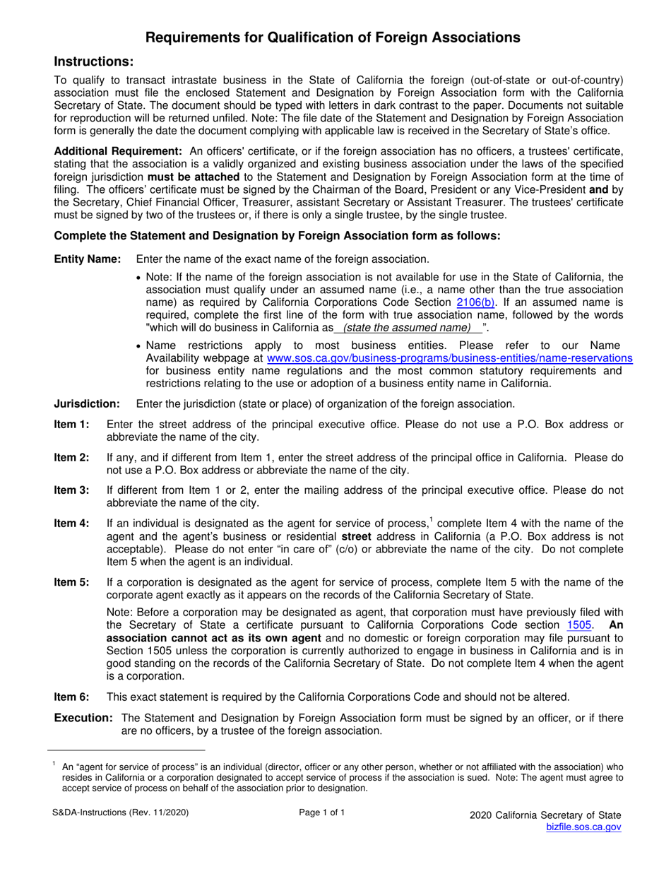 Form SDA Statement and Designation by Foreign Association - California, Page 4