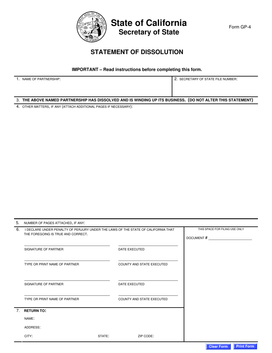 Form GP-4 Statement of Dissolution - California, Page 3