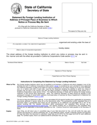 Form LL-25 Statement by Foreign Lending Institution of Address of Principal Place of Business to Which Notice or Process May Be Sent - California, Page 2