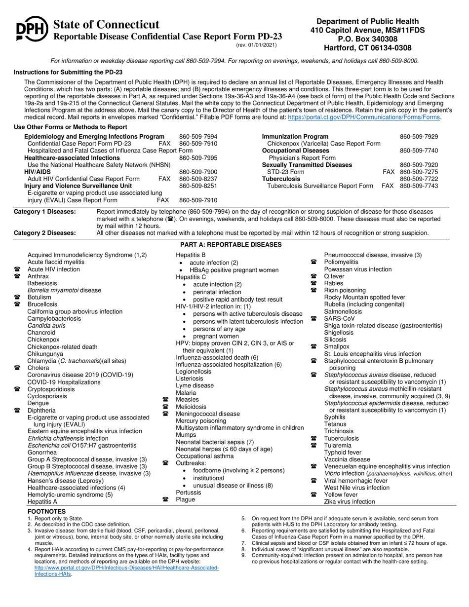 Form Pd 23 Download Fillable Pdf Or Fill Online Reportable Disease Confidential Case Report 1653