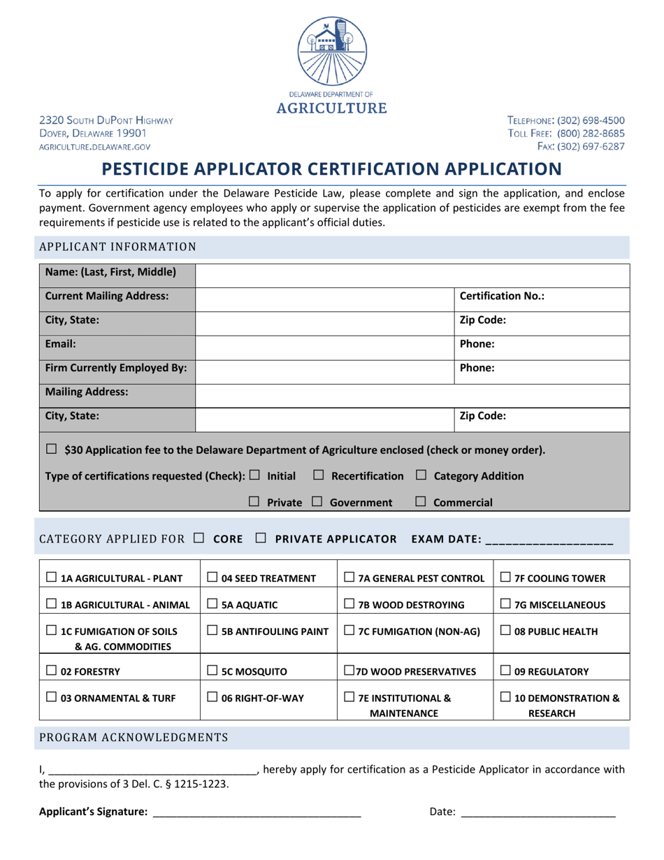 Delaware Pesticide Applicator Certification Application Fill Out Sign Online And Download Pdf 7239