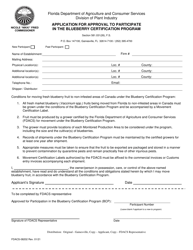 Form FDACS-08202 &quot;Application for Approval to Participate in the Blueberry Certification Program&quot; - Florida