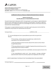Document preview: Justification for Absence of Spouse or Registered Domestic Partner's Signature - Election to the First Tier State Miscellaneous or Industrial Retirement Formula - California