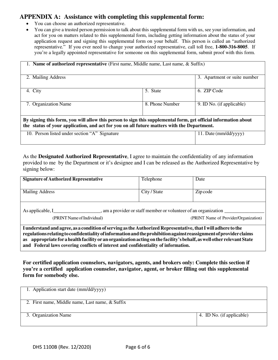 Form DHS1100B Supplemental Form for Individuals Applying for Coverage on the Basis of Age, Blindness or Disability and / or Requests for Long-Term Care Services - Hawaii, Page 6