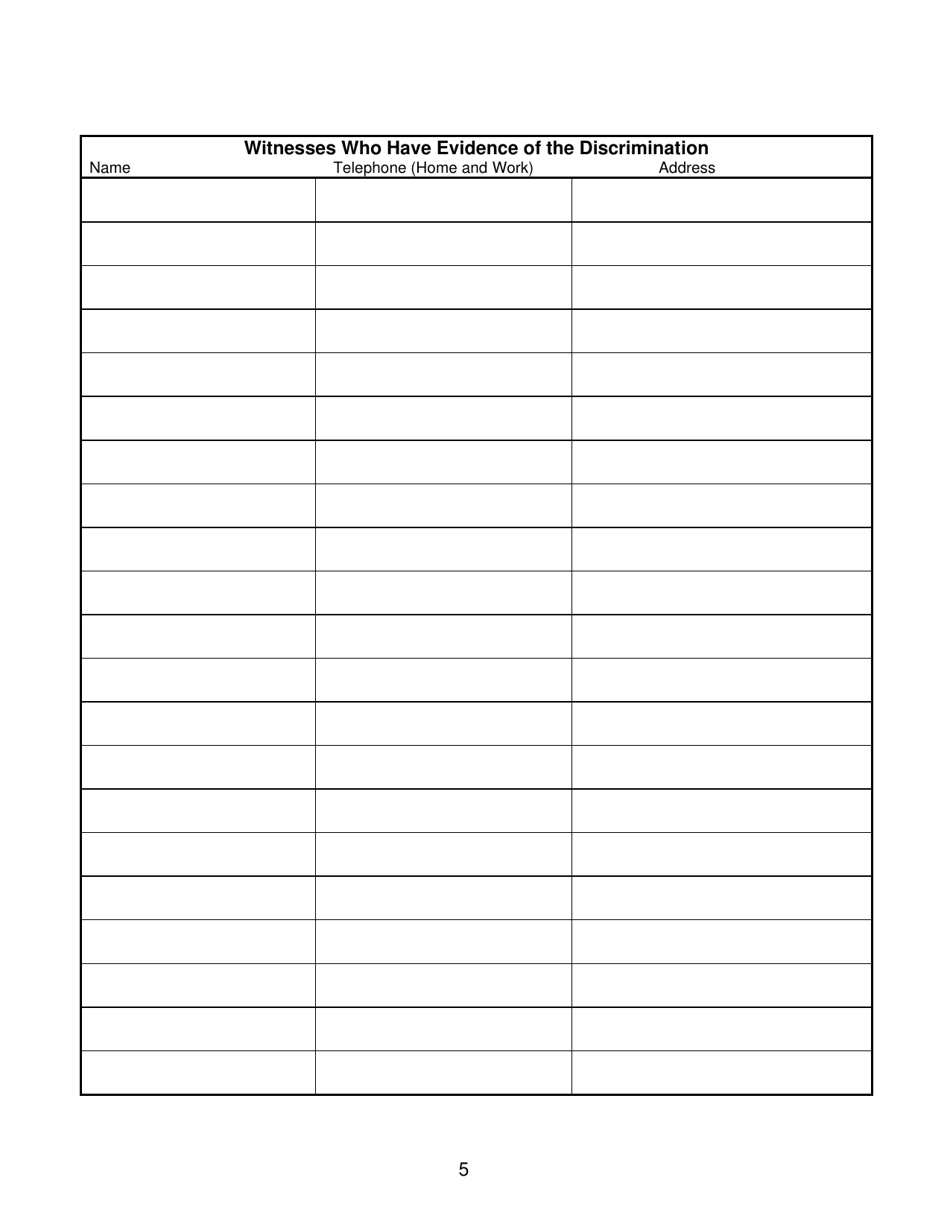 Pre-complaint Questionnaire - Employment - Hawaii, Page 5