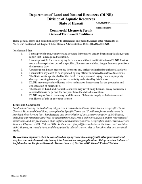 Commercial License & Permit General Terms and Conditions - Hawaii Download Pdf