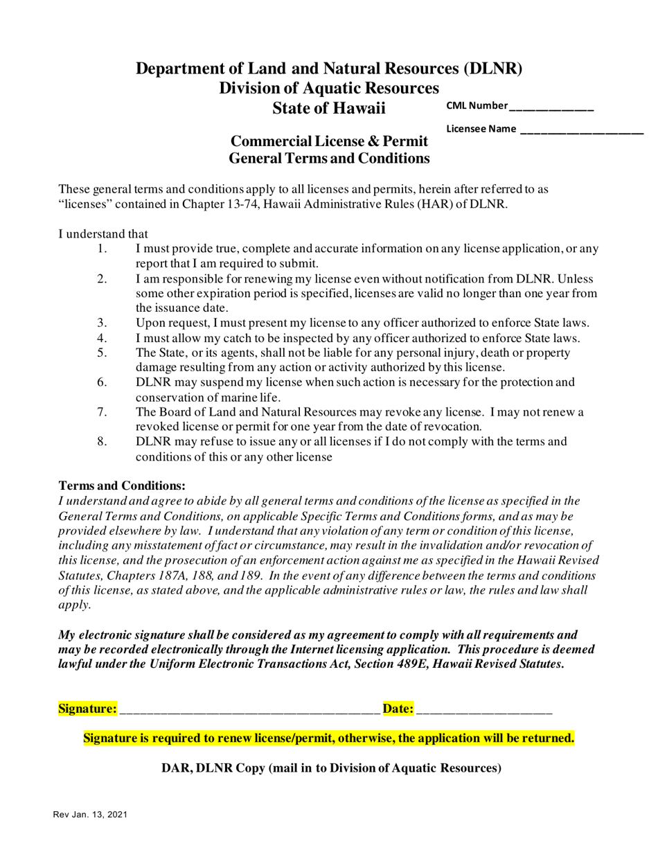 Commercial Marine Fisheries Individual License / Permit Renewal Application Form - Hawaii, Page 2
