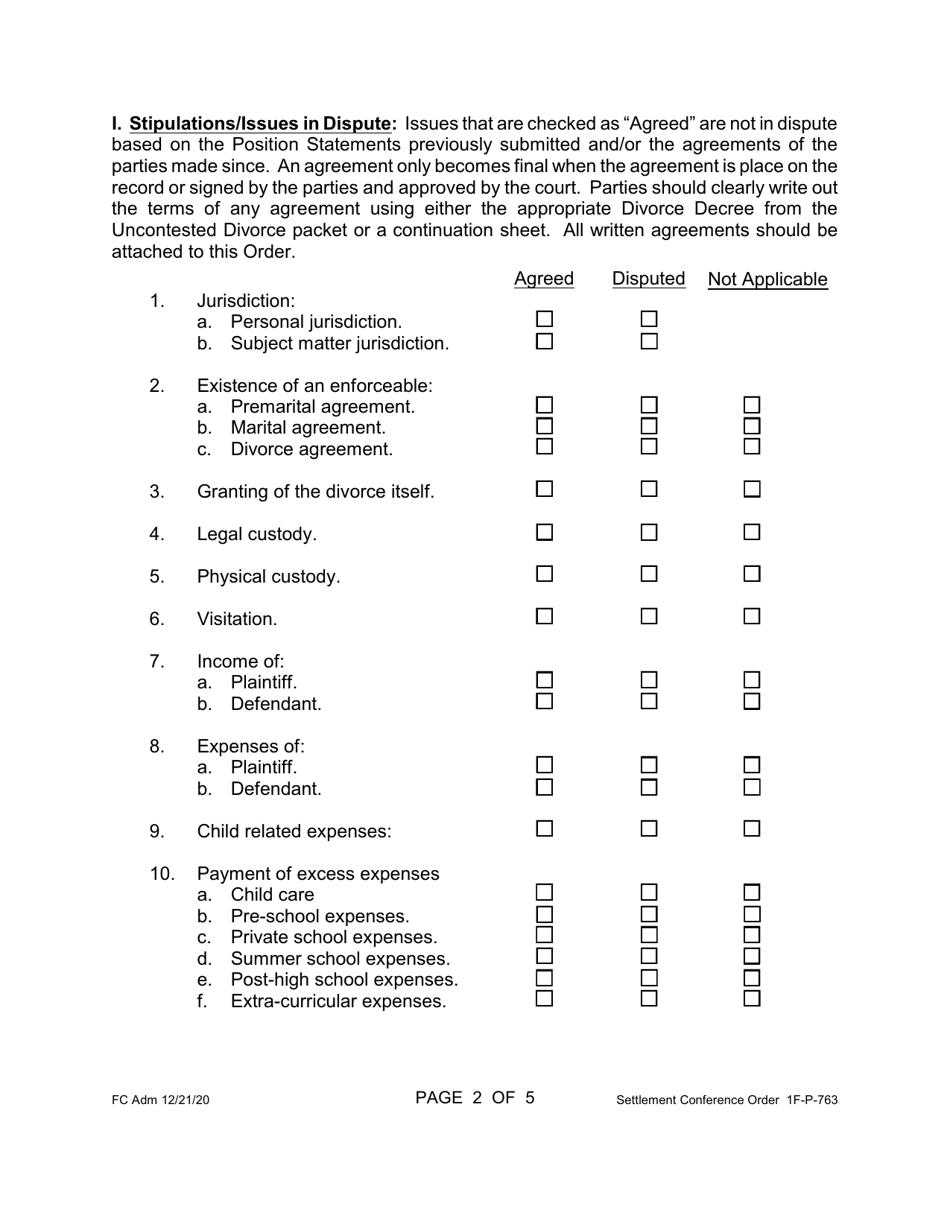 Form 1F-P-763 Settlement Conference Order - Hawaii, Page 2