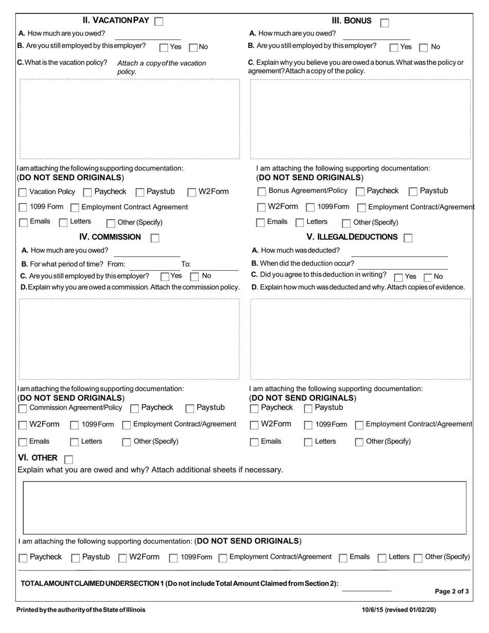 Wage Complaint Form - Illinois, Page 4
