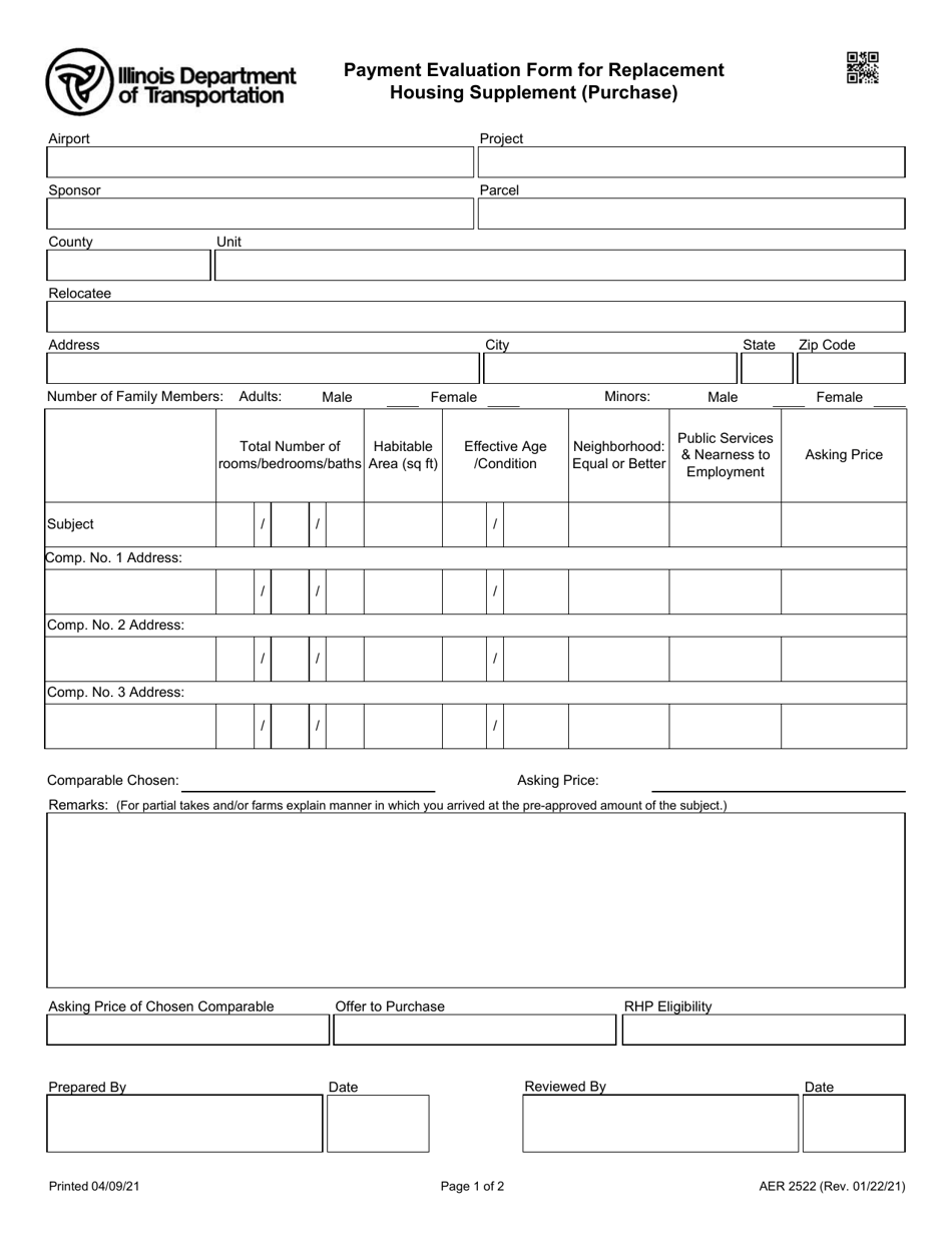 Form AER2522 Payment Evaluation Form for Replacement Housing Supplement (Purchase) - Illinois, Page 1