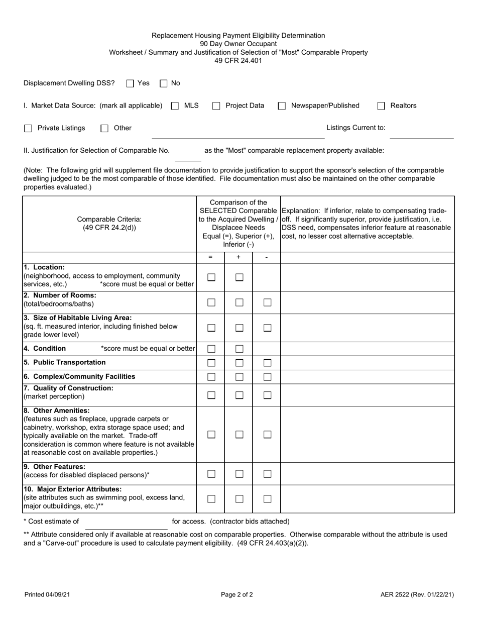 Form AER2522 Payment Evaluation Form for Replacement Housing Supplement (Purchase) - Illinois, Page 2