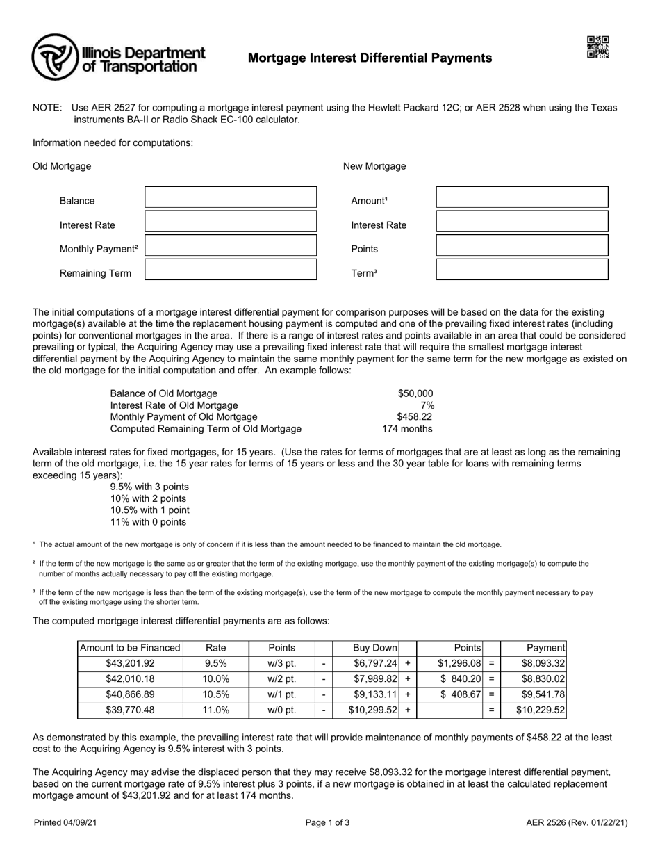 Form AER2526 Mortgage Interest Differential Payments - Illinois, Page 1