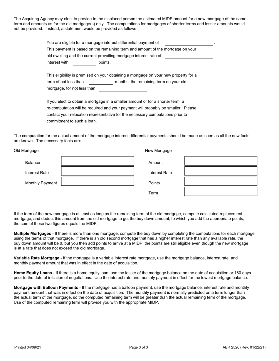 Form AER2526 Mortgage Interest Differential Payments - Illinois, Page 3