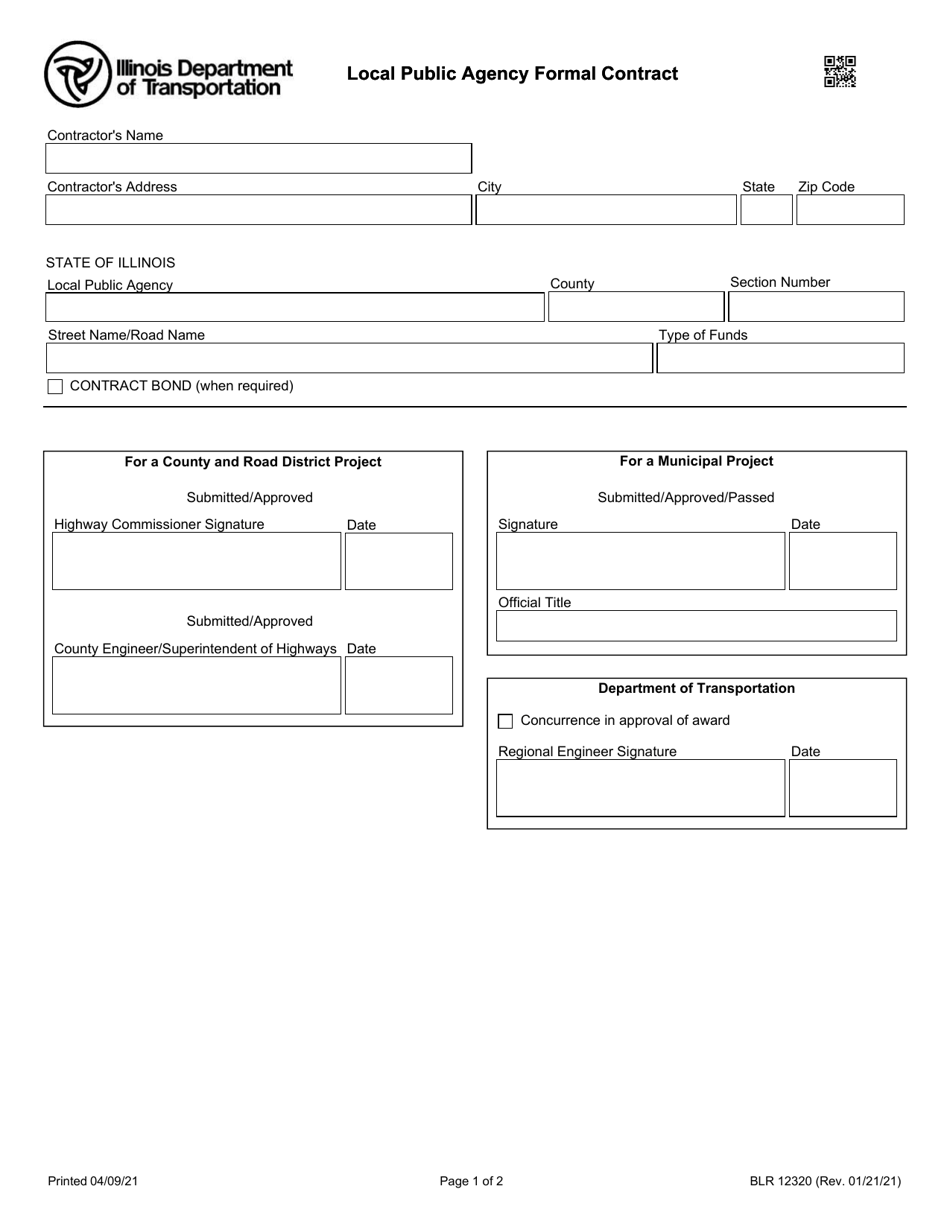 Form BLR12320 Local Public Agency Formal Contract - Illinois, Page 1