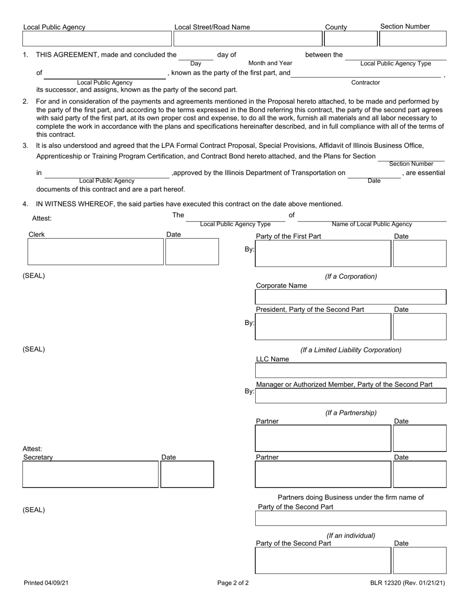 Form BLR12320 Local Public Agency Formal Contract - Illinois, Page 2