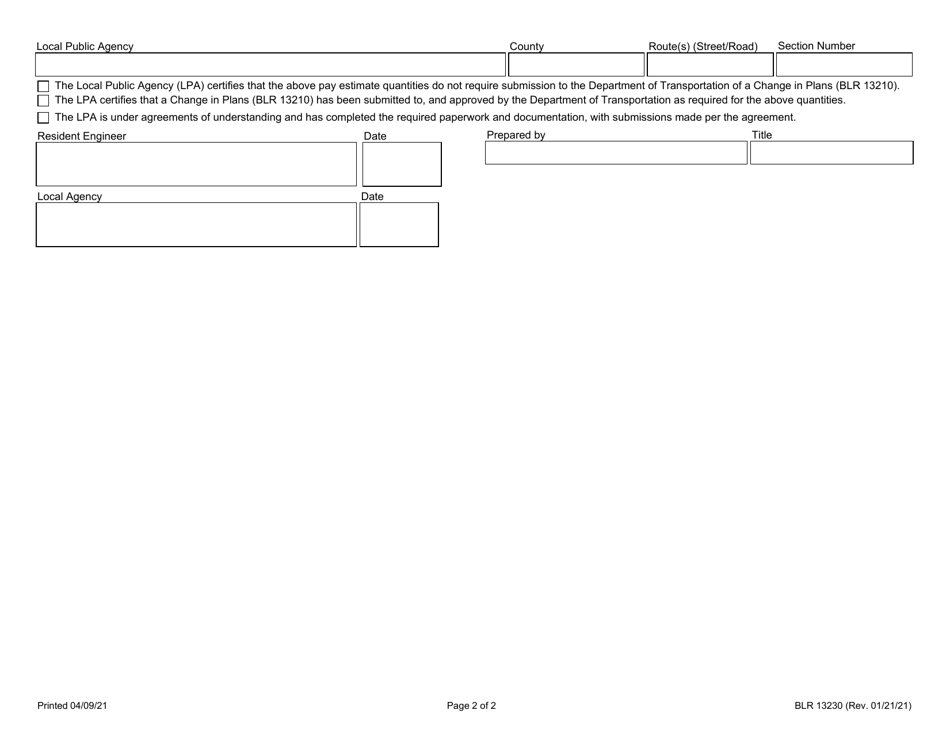 Form BLR13230 Engineers Payment Estimate - Illinois, Page 2