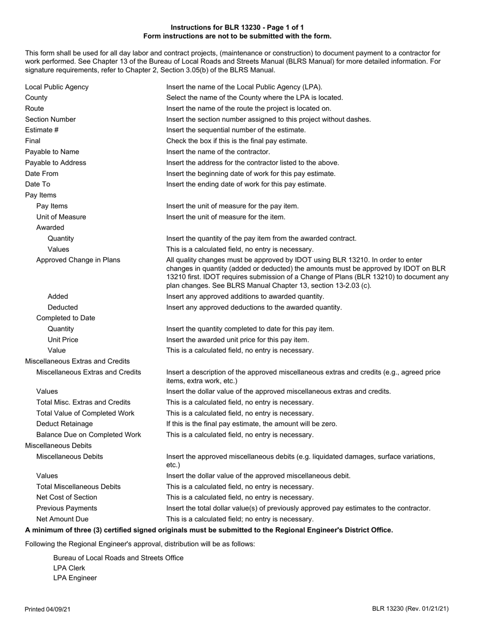 Form BLR13230 Engineers Payment Estimate - Illinois, Page 3