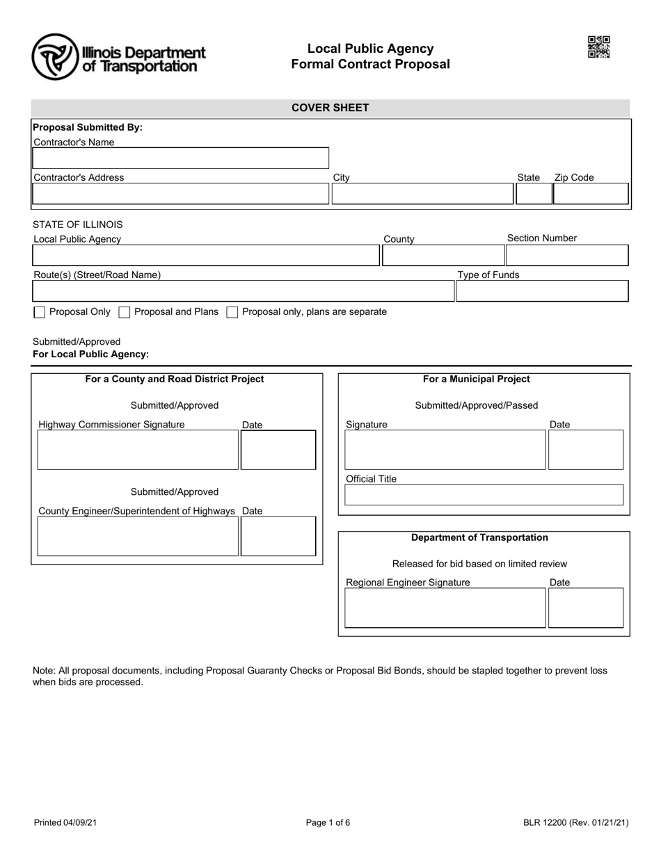 Form BLR12200 Local Public Agency Formal Contract Proposal - Illinois, Page 1