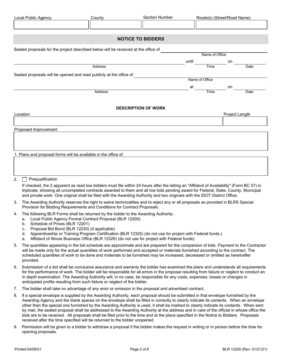Form BLR12200 Local Public Agency Formal Contract Proposal - Illinois, Page 2