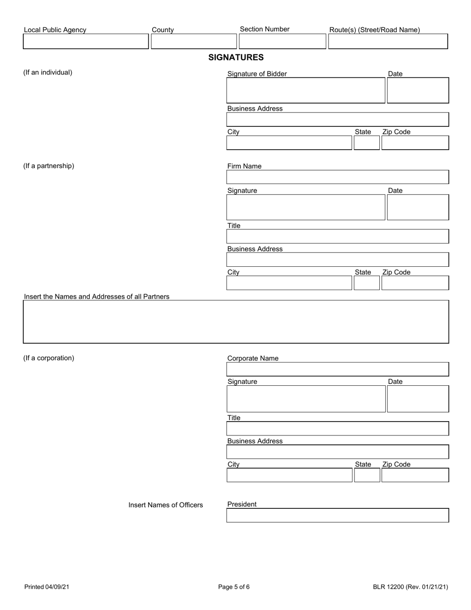 Form BLR12200 Local Public Agency Formal Contract Proposal - Illinois, Page 5