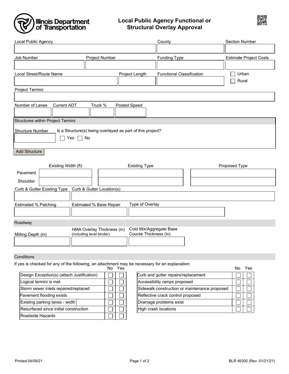 Form BLR46300 Local Public Agency Functional or Structural Overlay Approval - Illinois, Page 1