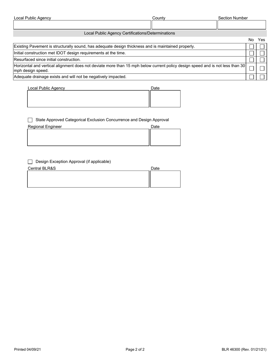 Form BLR46300 Local Public Agency Functional or Structural Overlay Approval - Illinois, Page 2