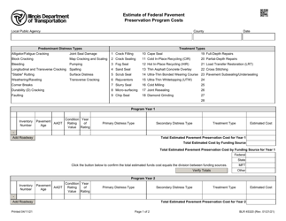 Form BLR45320 Estimate of Federal Pavement Preservation Program Costs - Illinois