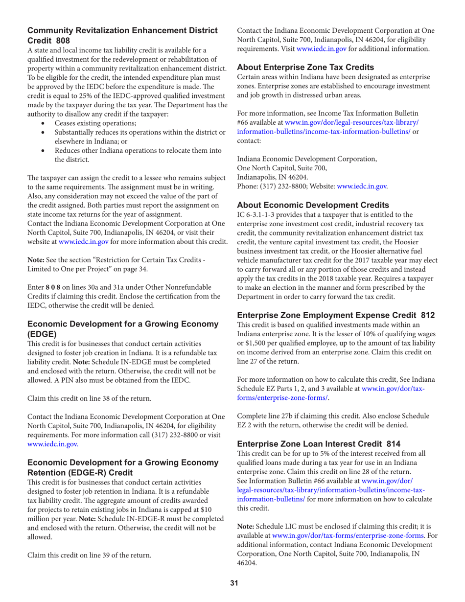 Instructions for Form IT-20, State Form 44275 Indiana Corporate Adjusted Gross Income Tax Return - Indiana, Page 31