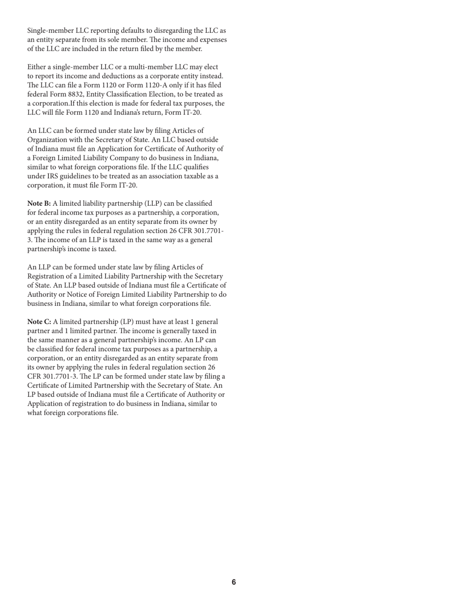 Instructions for Form IT-20, State Form 44275 Indiana Corporate Adjusted Gross Income Tax Return - Indiana, Page 6