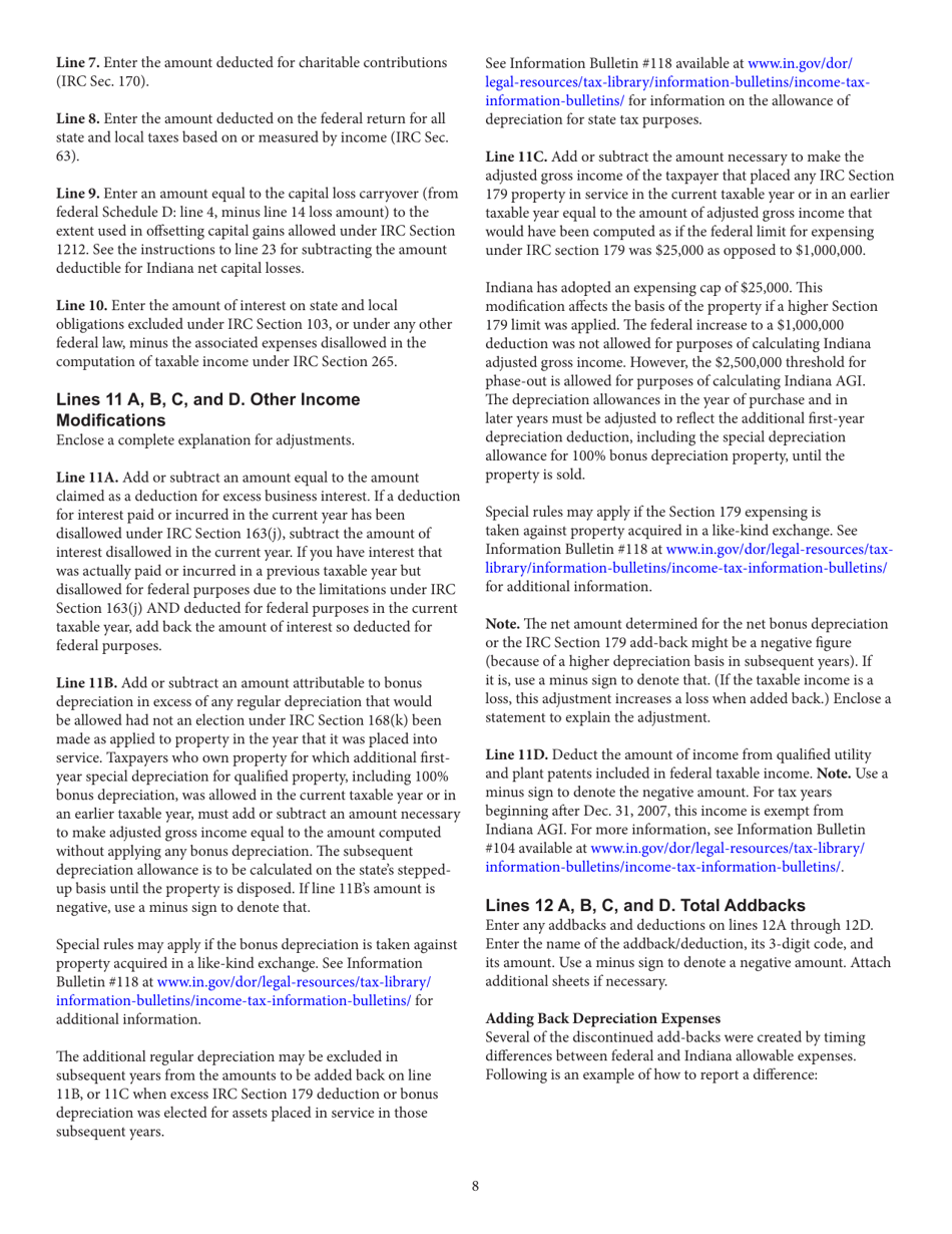 Instructions for Form FIT-20, State Form 44623 Indiana Financial Institution Tax Return - Indiana, Page 8