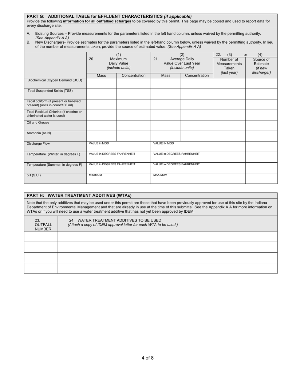 State Form 55918 Notice of Intent (Noi) Letter for Ing670000 Hydrostatic Testing of Commercial Pipelines General Npdes Permit - Indiana, Page 4